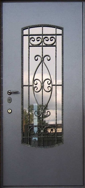 Дверь с ковкой и стеклом KS-034